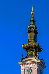 Fototapeta na wymiar Tower of the Orthodox Cathedral Saint George in Novi Sad