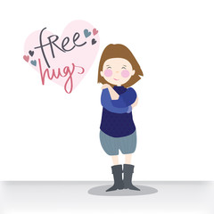 cute girl is giving free hugs - illustration