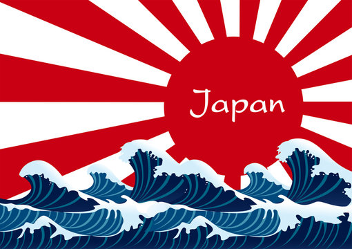 Japanese wave with japan red flag sunshine vector