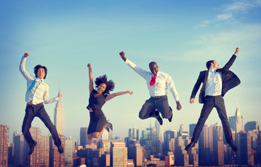 Business People Success Achievement City Jumping Concept