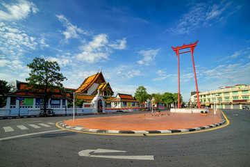 View of sunny morning at Giant Swing and Wat Sutut