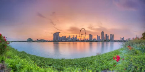 Afwasbaar Fotobehang Stad aan het water Singapore Skyline at sunset