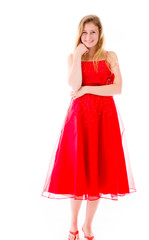 model isolated on plain background thinking