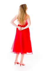 model isolated on plain background back looking behind