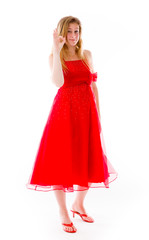 model isolated on plain background hand gesture ok sign