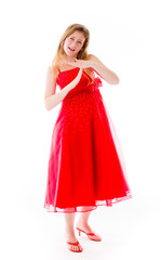 model isolated on plain background hand gesture break sign