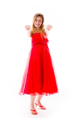 Naklejka premium model isolated on plain background fingers pointing to camera