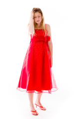 model isolated on plain background confused headache