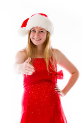 model isolated on plain background greetings hand shake