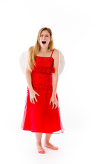 model isolated on plain background furious screaming