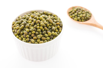Green mung beans isolated on white background
