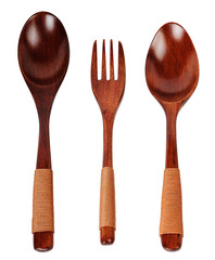 Two wooden spoon and fork