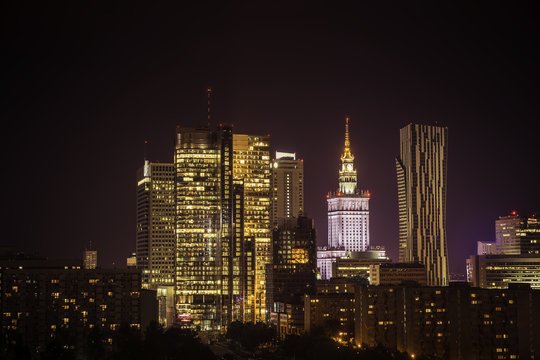 Fototapeta Warsaw downtown at night
