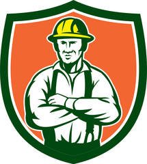 Electrician Arms Crossed Shield Retro