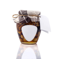 Honey jar with blank label and etiquette