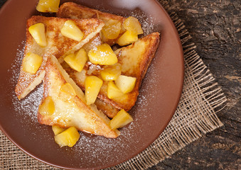 French toast with caramelized apples for breakfast