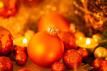 Warm gold and red Christmas candlelight background
