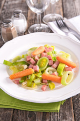 leek, carrot and bacon