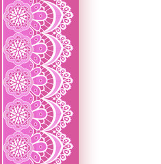 pink background with a strip of lace and place for text