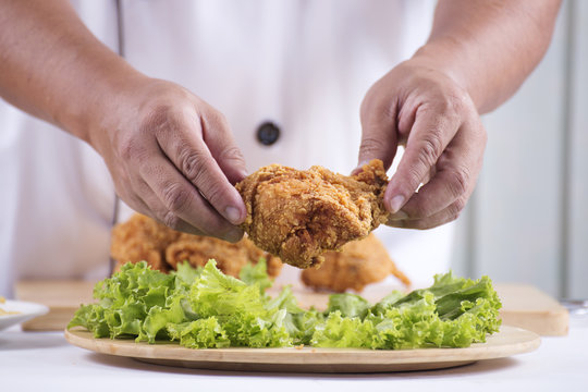 Chef Cook Preparing Fried Chicken