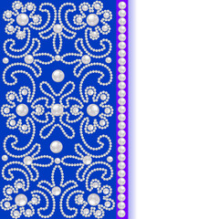 blue background with flowers of pearls and place for text