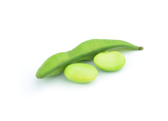 Green soybeans on white background