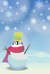 寒中　ペンギン雪だるま