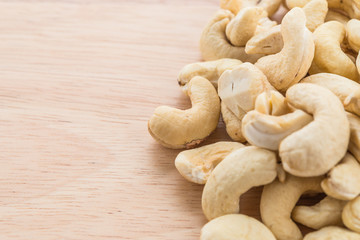 cashew on wood background