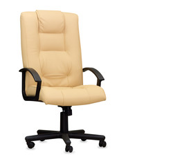 The office chair from beige leather. Isolated
