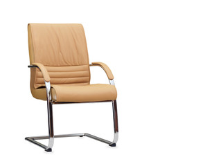 The office chair from beige leather. Isolated