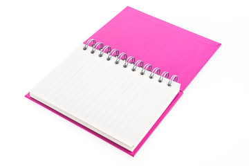 Pink note book isolated on white background