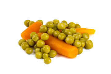 canned peas and carrots isolated on white
