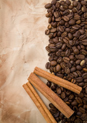 grains of coffee and cinnamon