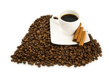 fragrant cup of coffee with grains