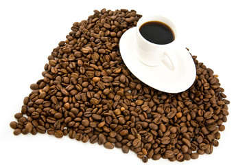 fragrant cup of coffee with grains