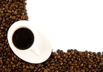 grains and cup of coffee