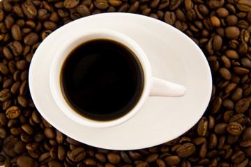 grains and cup of coffee