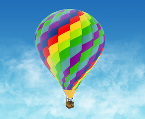 Beautiful Hot Air Balloon against a deep blue sky.