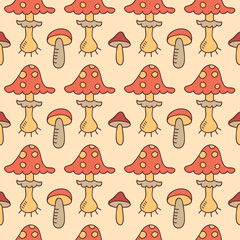 Autumn seamless pattern with mushrooms