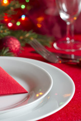 Christmas table with cutlery and tableware abstract background