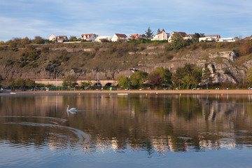 town on the river shore