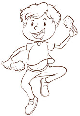 A plain drawing of a boy eating