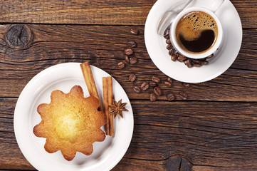 Hot coffee and cupcake