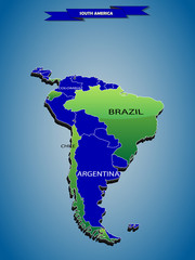 3 dimensional infographics political map of South America