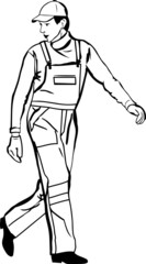 sketch of a worker in a cap and gloves coveralls