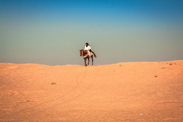 Fototapeta na wymiar Local people on horses, in the famous Saraha desert,Douz,Tunisia