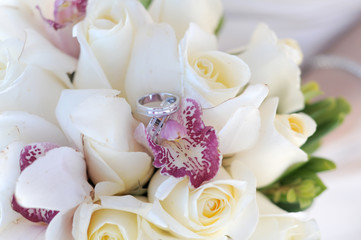 Wedding rings and flowers
