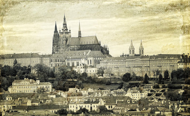 Widok na zabytkowe Hradczany w stylu retro Praga,Czechy.