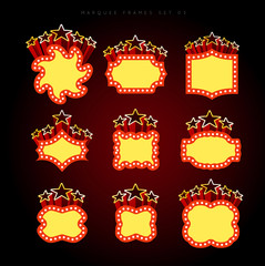 Retro illuminated movie marquee vector set