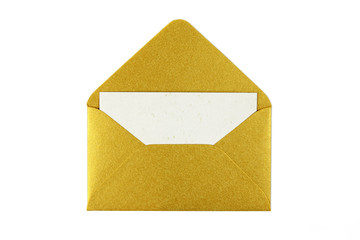 gold envelope with blank white card - obrazy, fototapety, plakaty